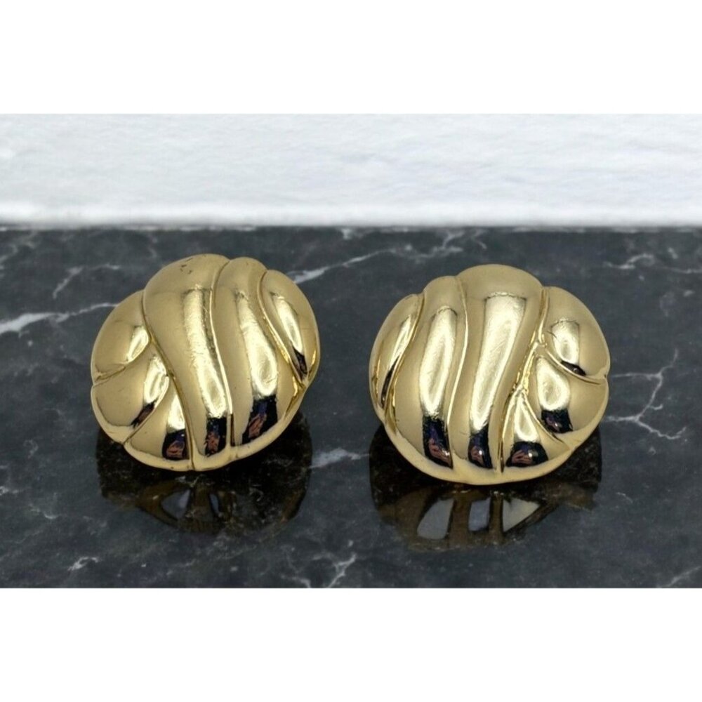 Vintage Gold Tone Stud Earrings Textured Swirl Design Fashion Jewelry Retro 80s